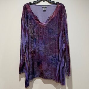 Catherines Velvet Velour 4X Purple Paisley Blouse Embellished Dark Feminine